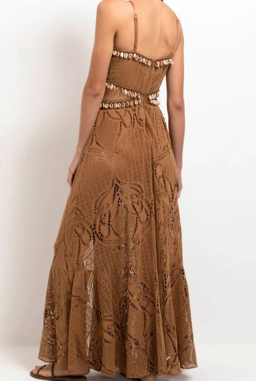 Patbo Almond Beaded Seashell Maxi Dress