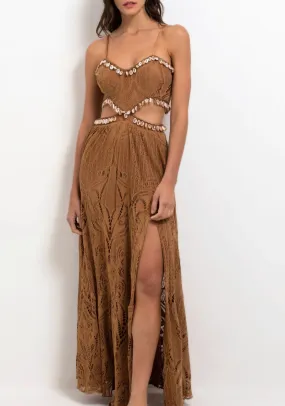 Patbo Almond Beaded Seashell Maxi Dress