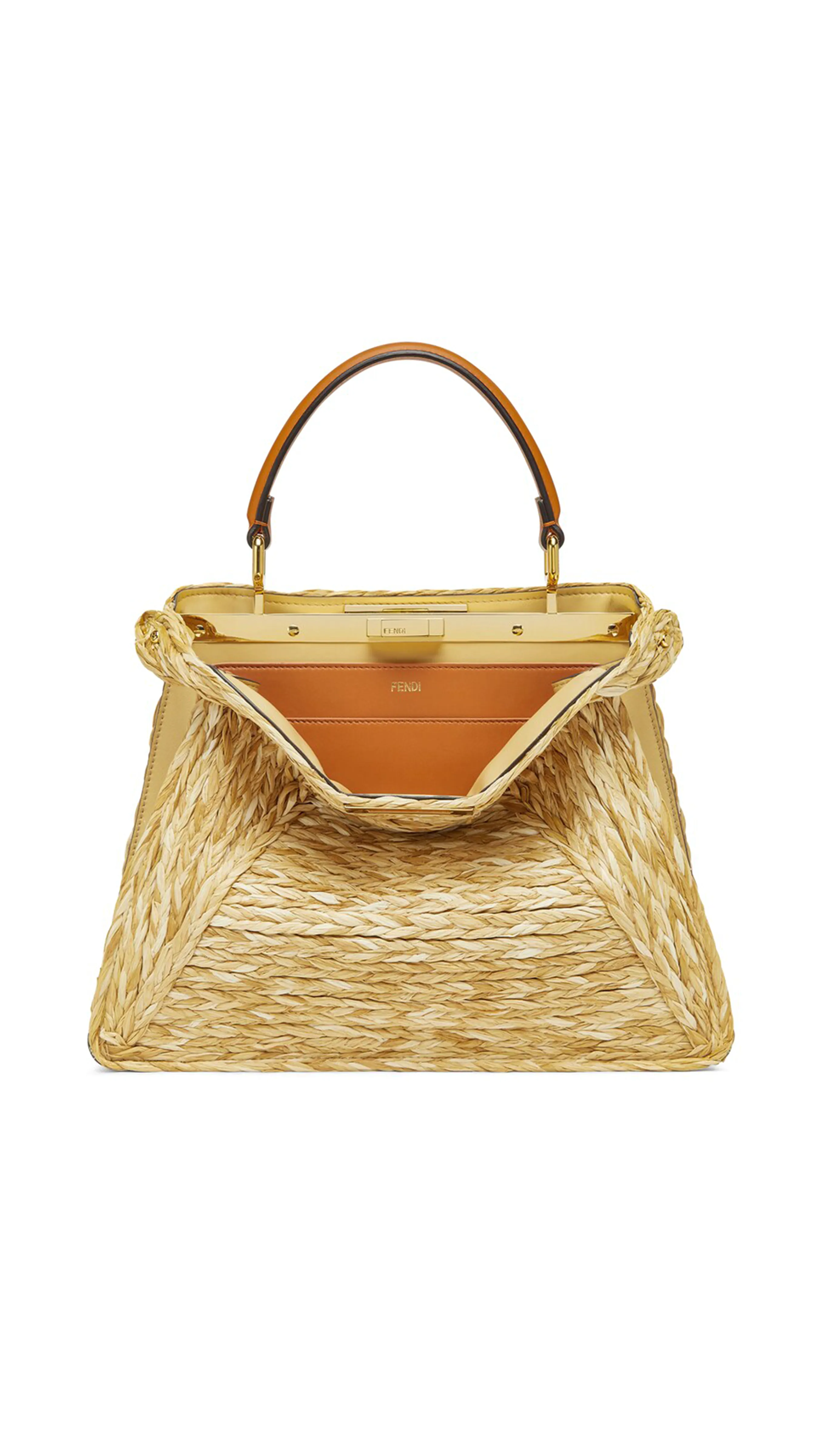 Peekaboo I See U Medium Raffia Bag Natural