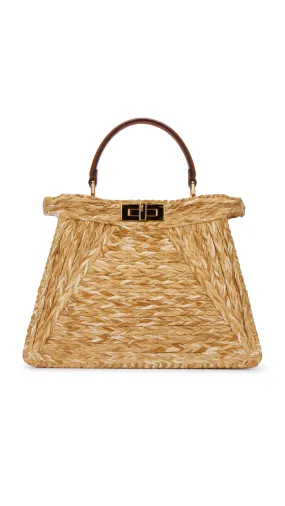 Peekaboo I See U Medium Raffia Bag Natural