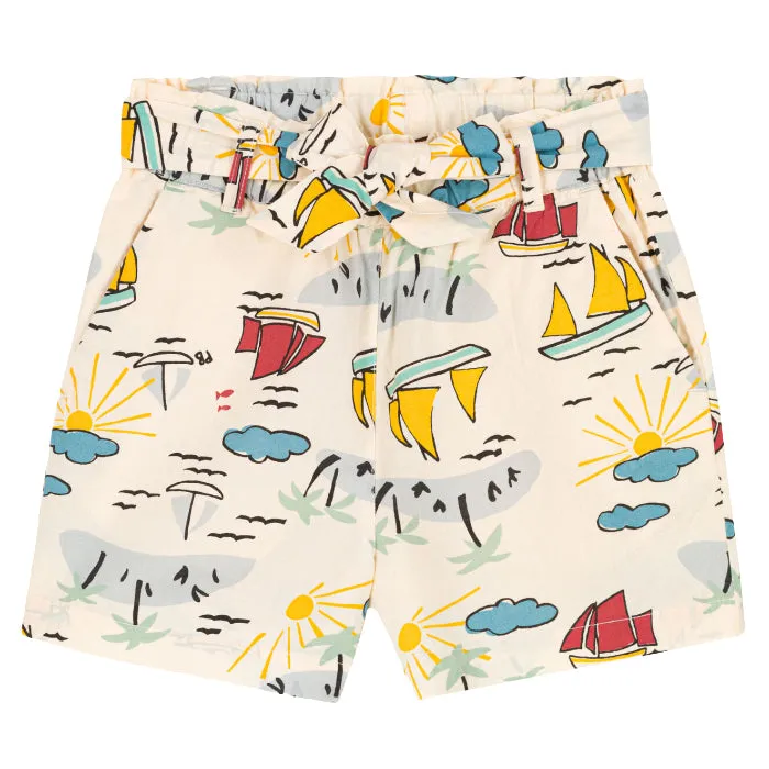 Avalanche Cream Child Shorts with Boat And Island Print by Petit Bateau