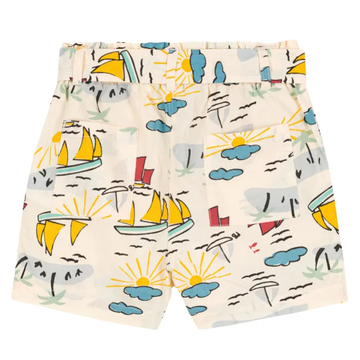 Avalanche Cream Child Shorts with Boat And Island Print by Petit Bateau