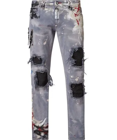 Philipp Plein Denim Rock Star Fit Painted Trousers