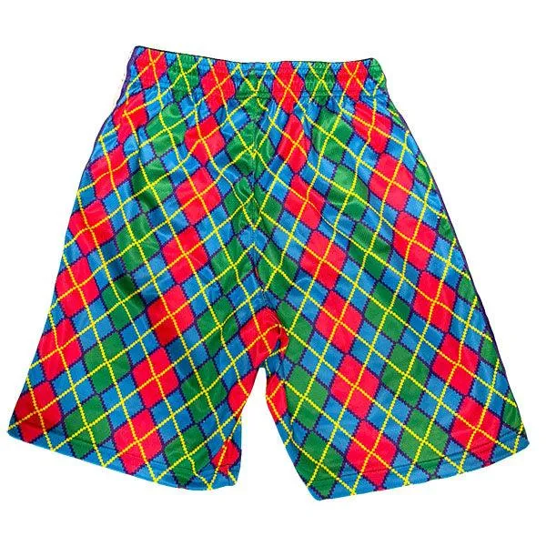 Pink and Green Pixel Argyle Shorts for Boys