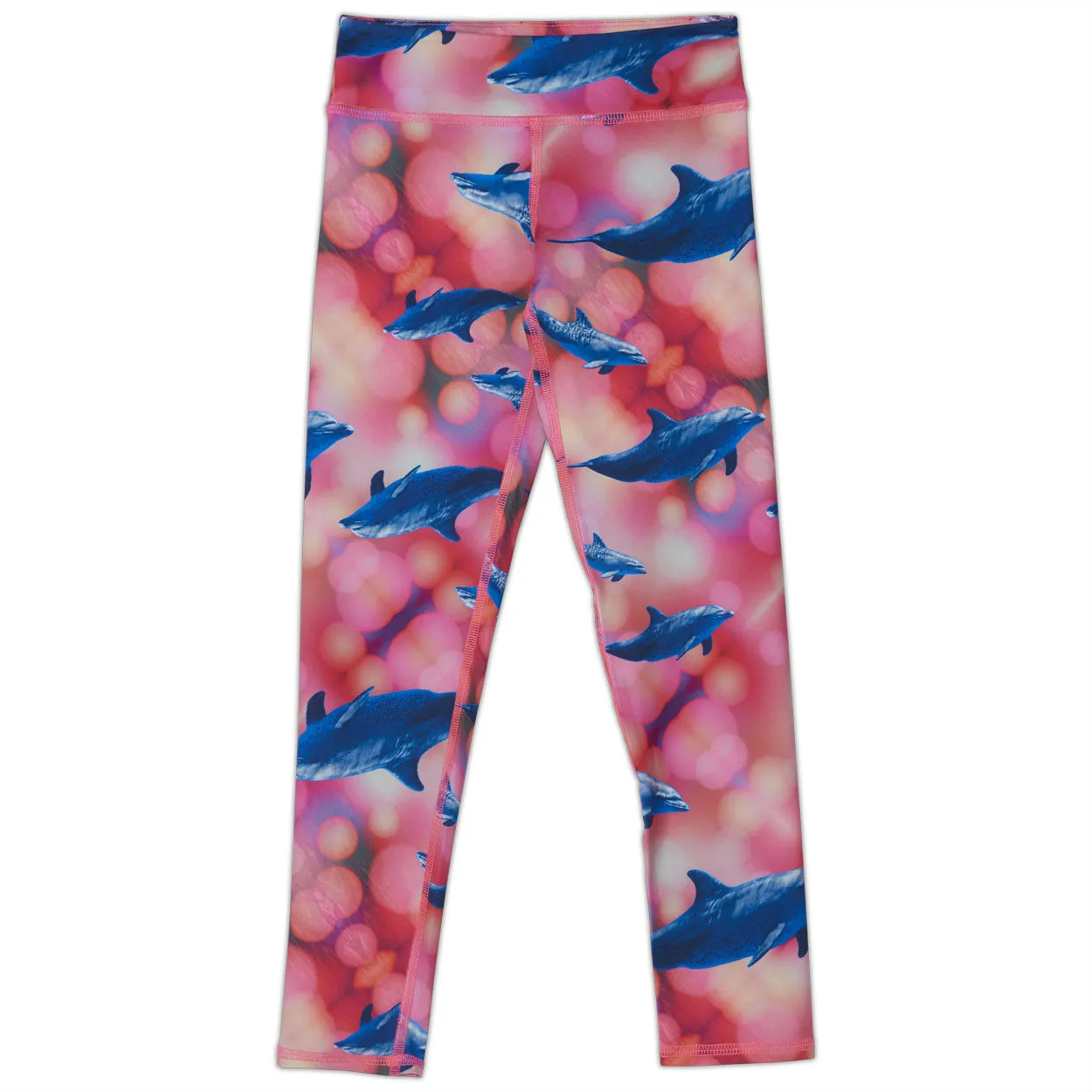 Pink Dolphin Hybrid Youth Leggings for Girls with UPF 50+ UV Protection