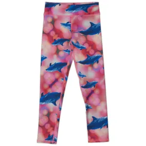 Pink Dolphin Hybrid Youth Leggings for Girls with UPF 50+ UV Protection