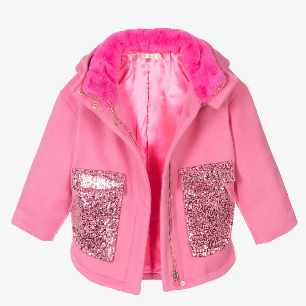 Pink Wool Hooded Coat for Girls