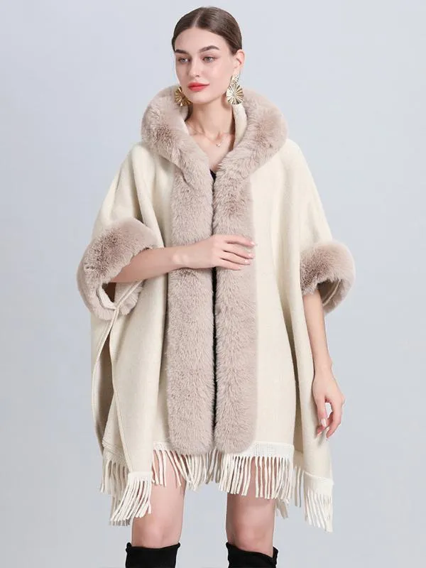 Plaid Fringe Hooded Poncho - Winter Christmas Cape Coat