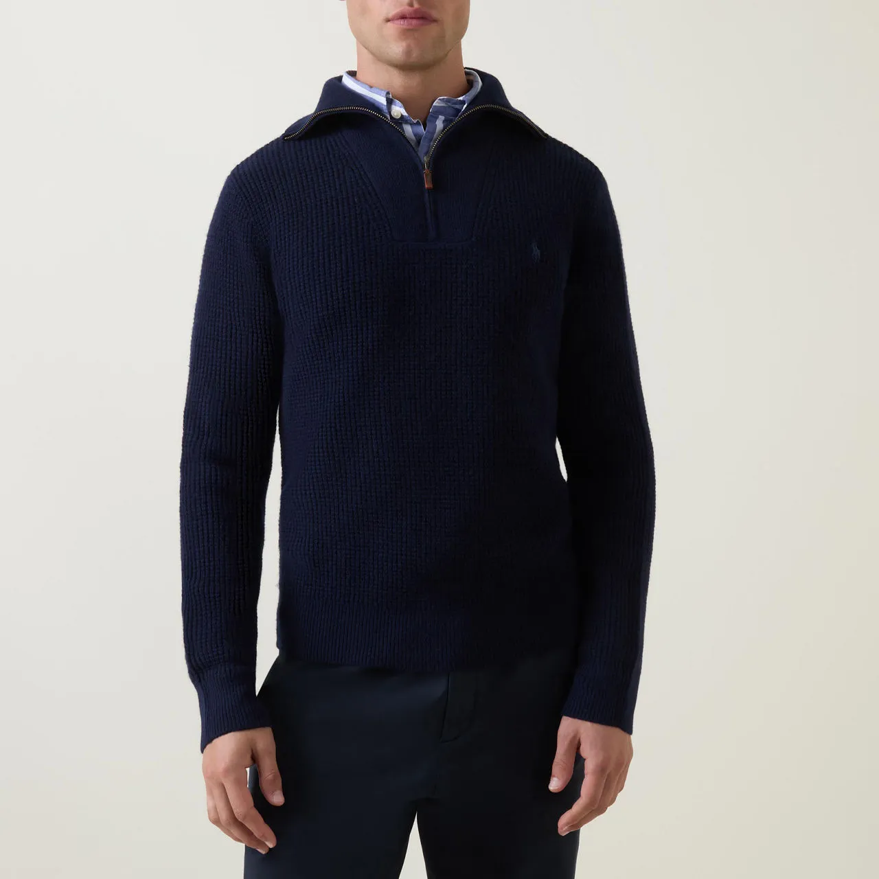 POLO RALPH LAUREN Navy Waffle Textured Half-Zip Sweater