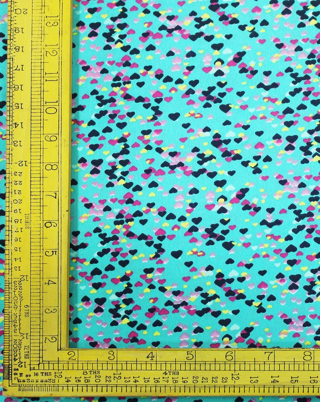 Polyester Heart Print Crepe Fabric in Green and Multicolor