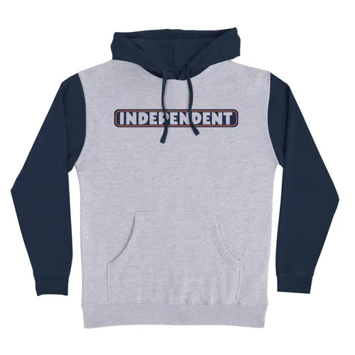 Pullover Hoodie with Bar Logo, Independent Skateboard Trucks, Grey Heather/Slate Blue