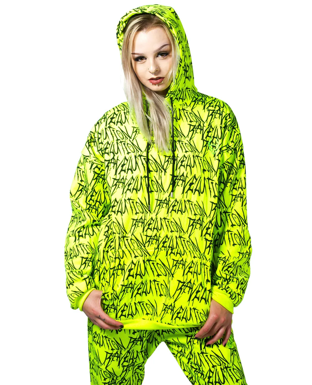 Ravelution Yellow Oversized Hoodie UV Reactive