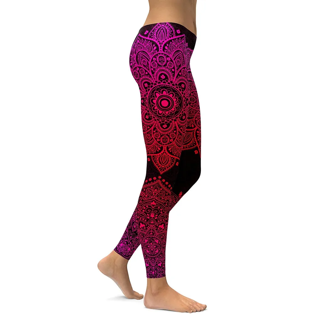 Red Love Flower Mandala Leggings | High Waist Workout Leggings