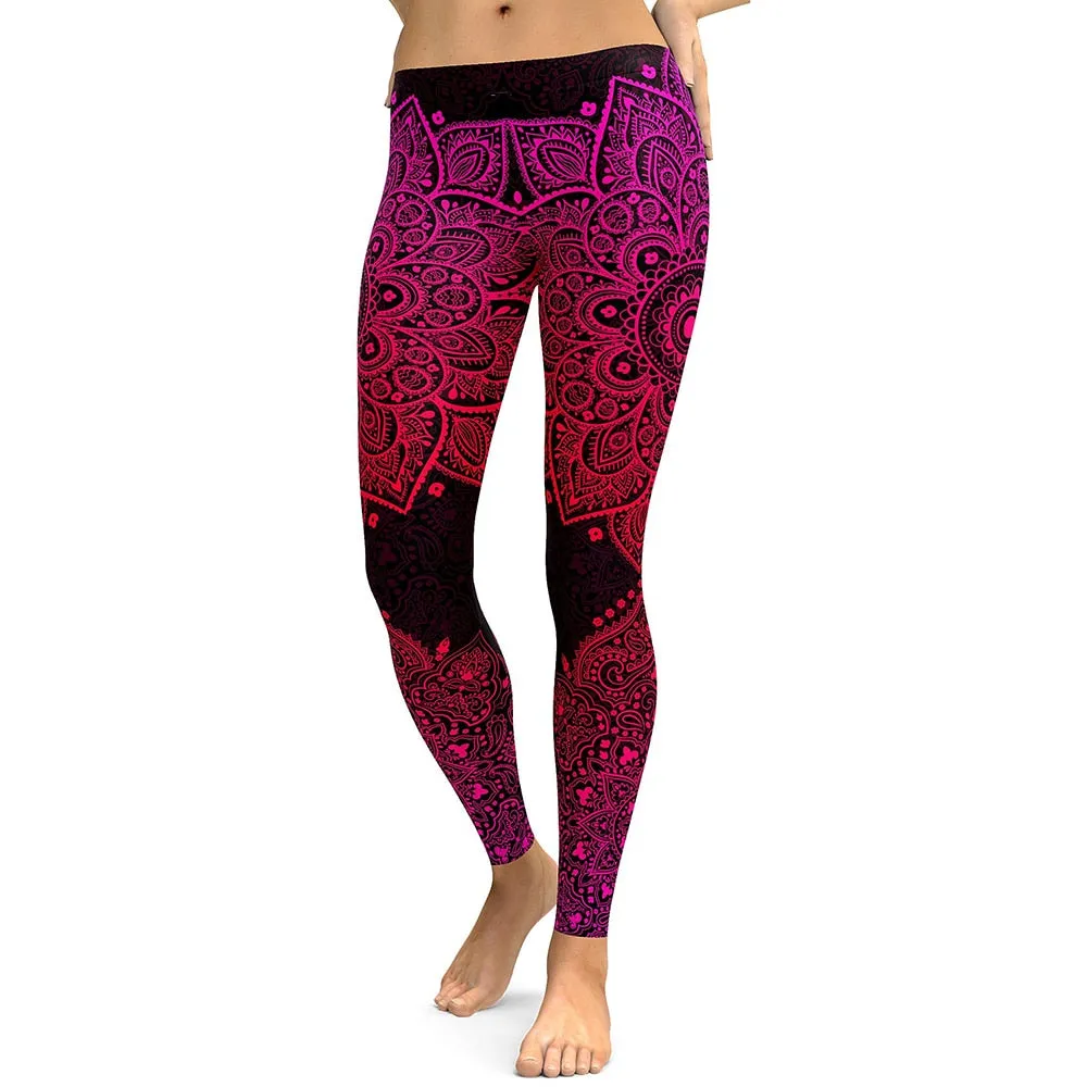 Red Love Flower Mandala Leggings | High Waist Workout Leggings