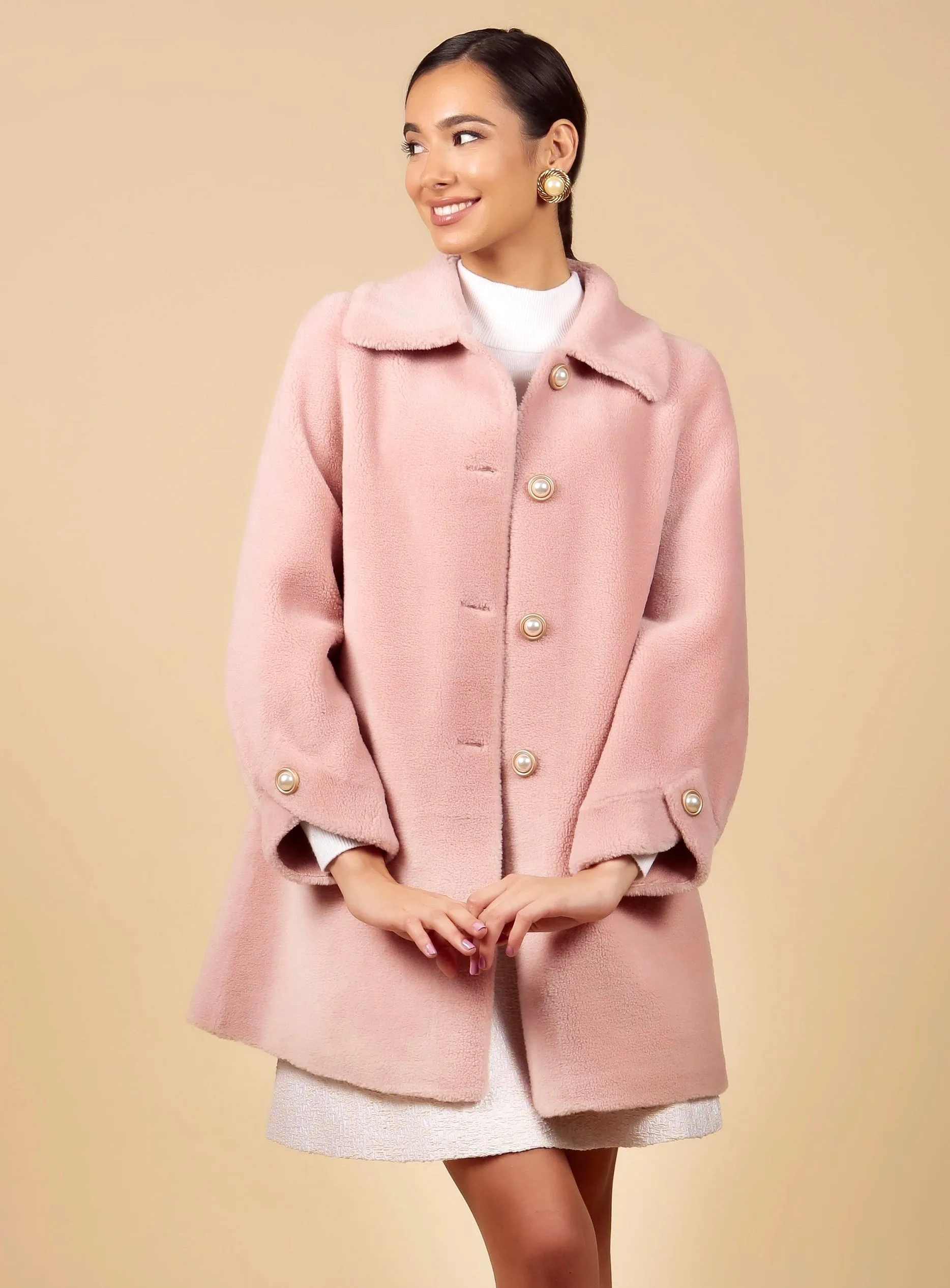 Rose Pink 'Amore' Teddy Wool Coat