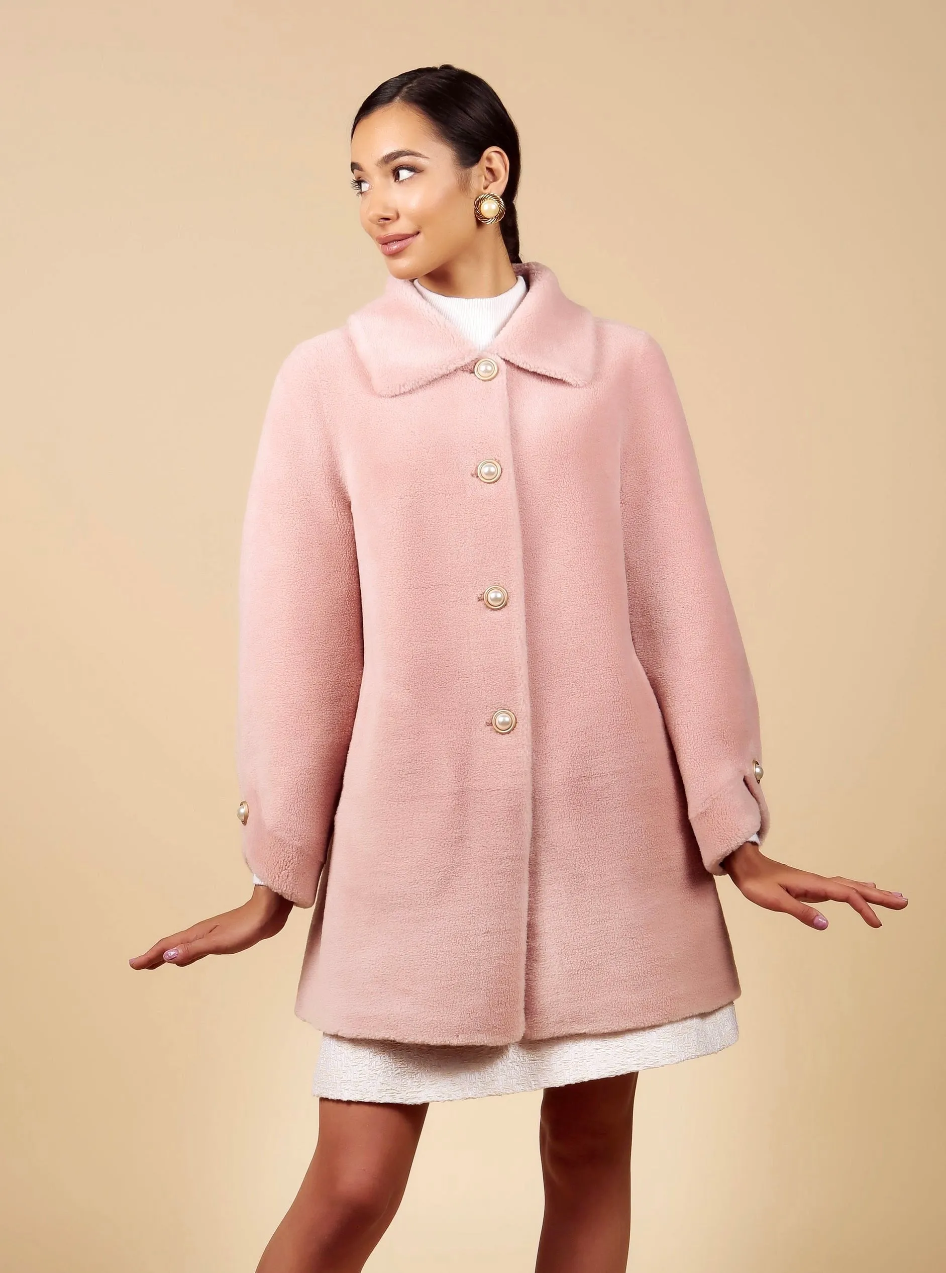 Rose Pink 'Amore' Teddy Wool Coat