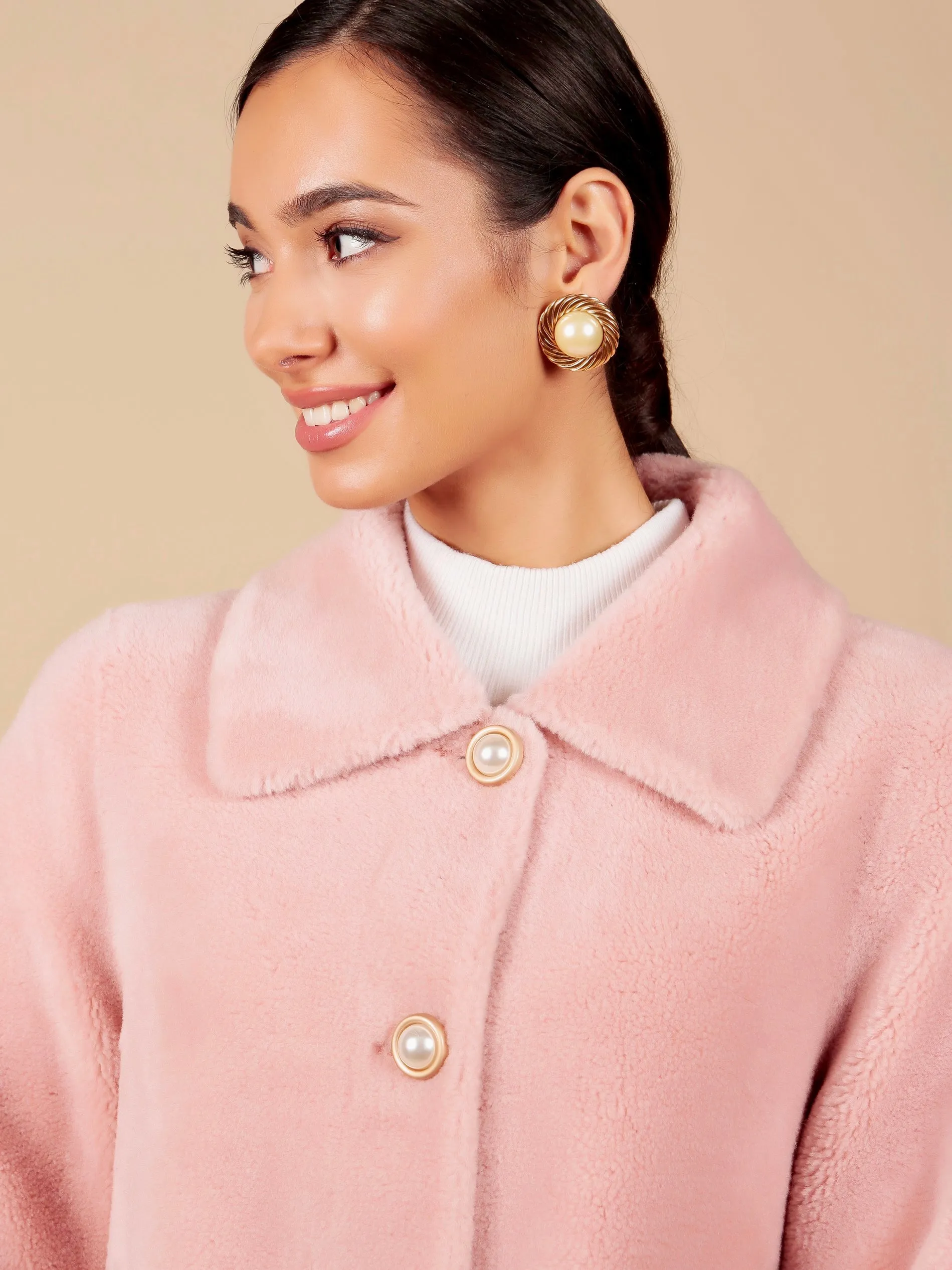 Rose Pink 'Amore' Teddy Wool Coat