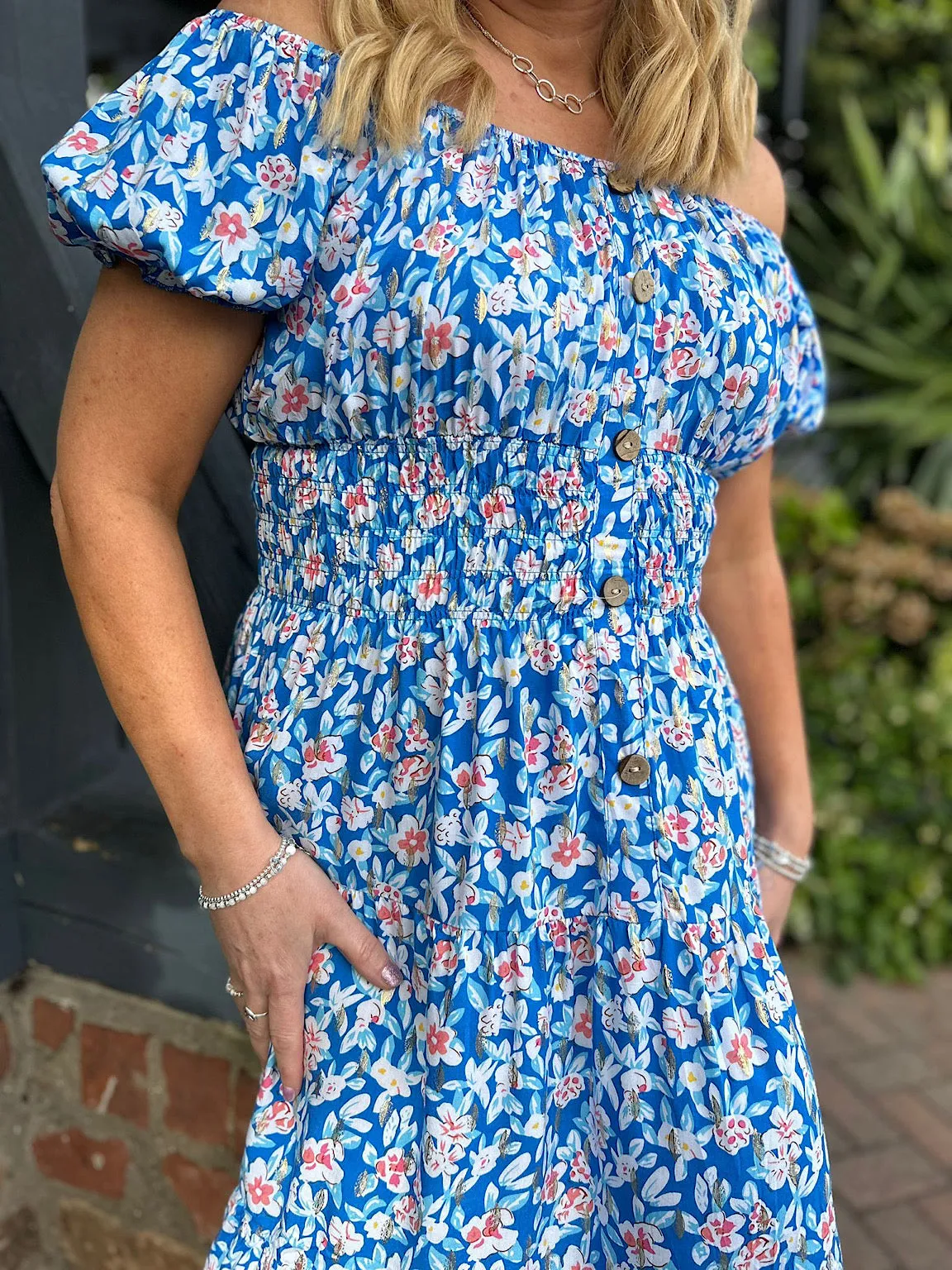 Royal Blue Floral Gold Dress - Darla