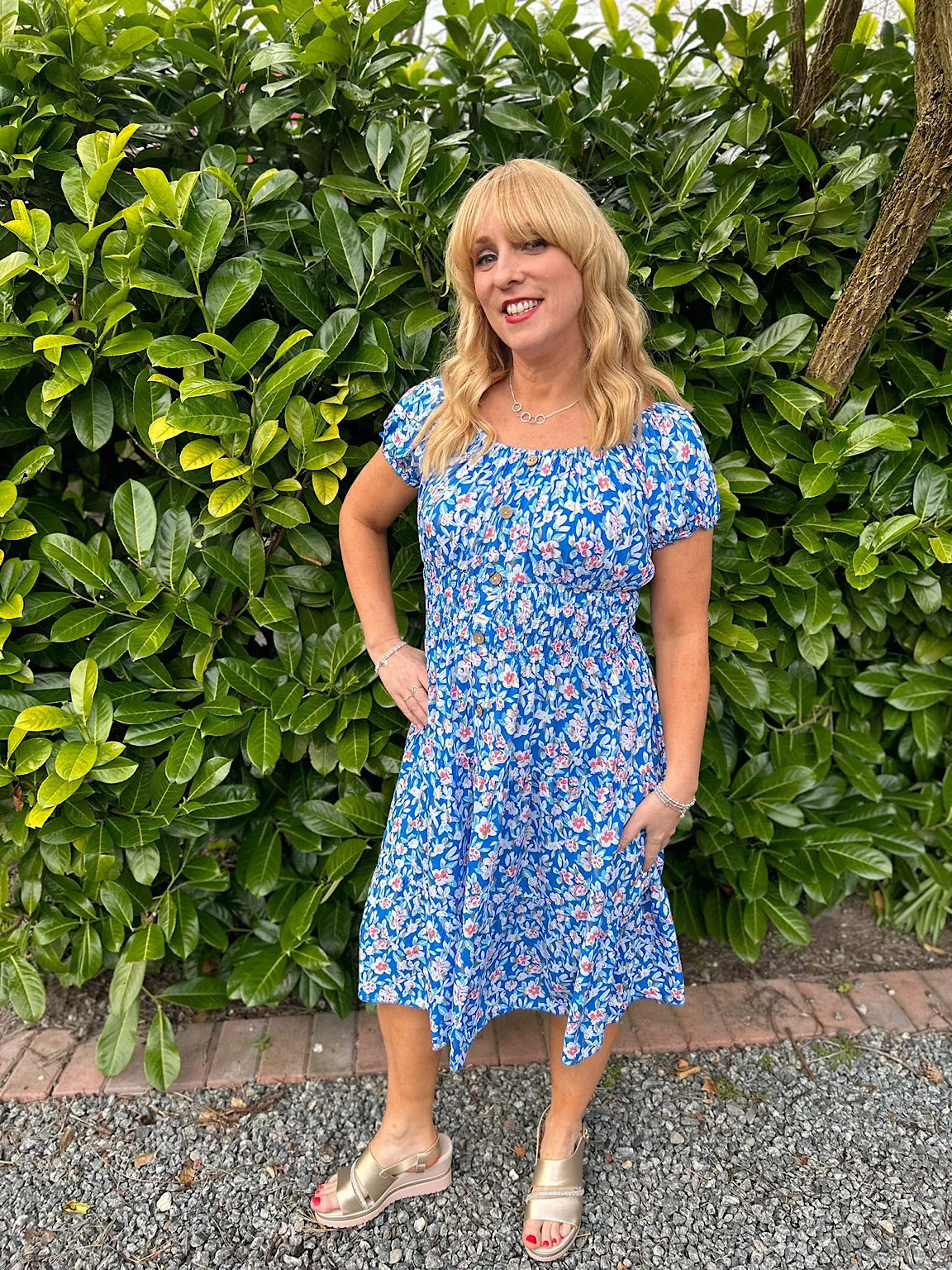 Royal Blue Floral Gold Dress - Darla