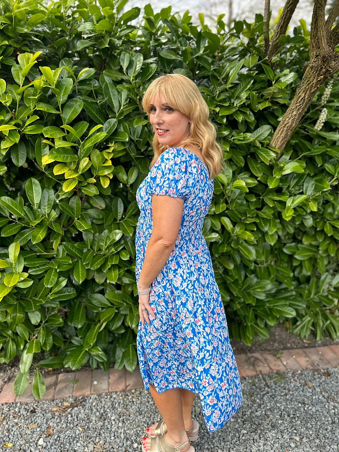 Royal Blue Floral Gold Dress - Darla