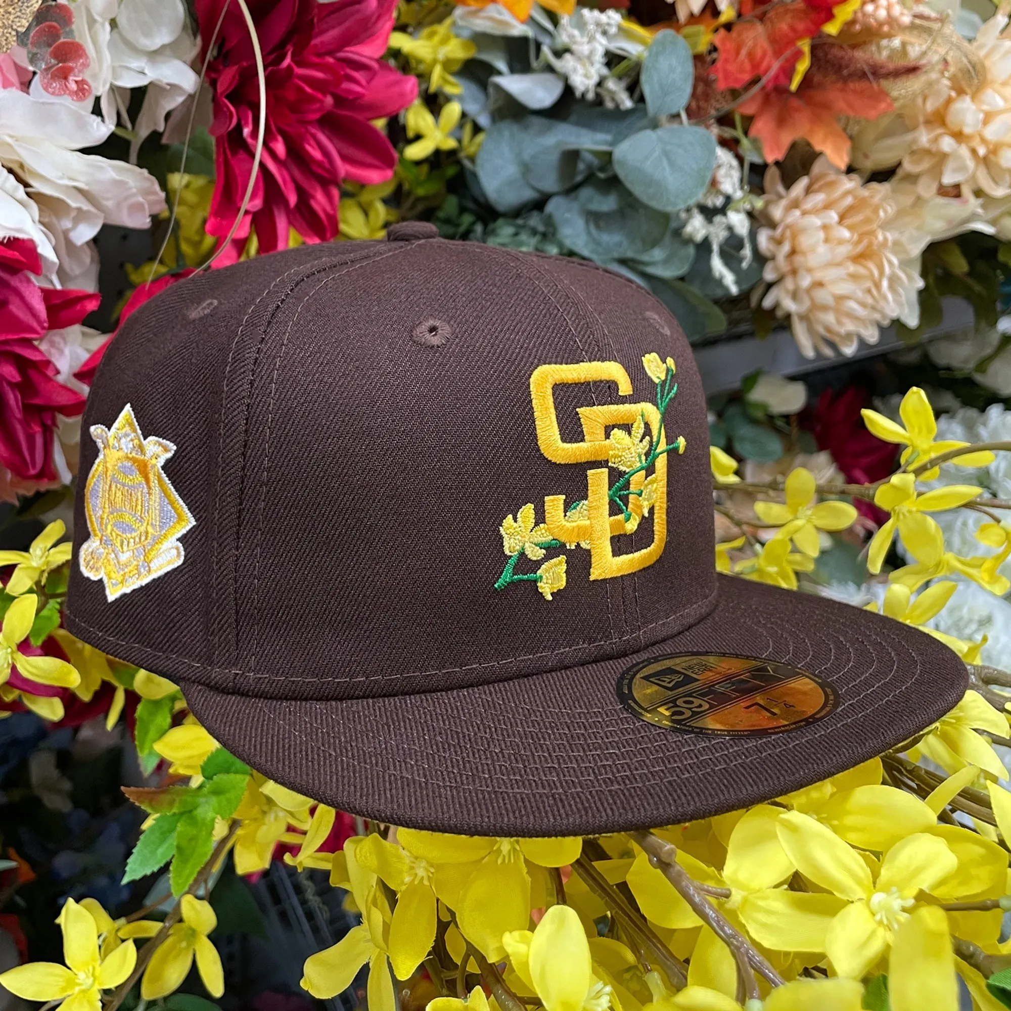 San Diego Padres Side Patch Bloom Walnut Fitted Cap | Padres Floral 5950