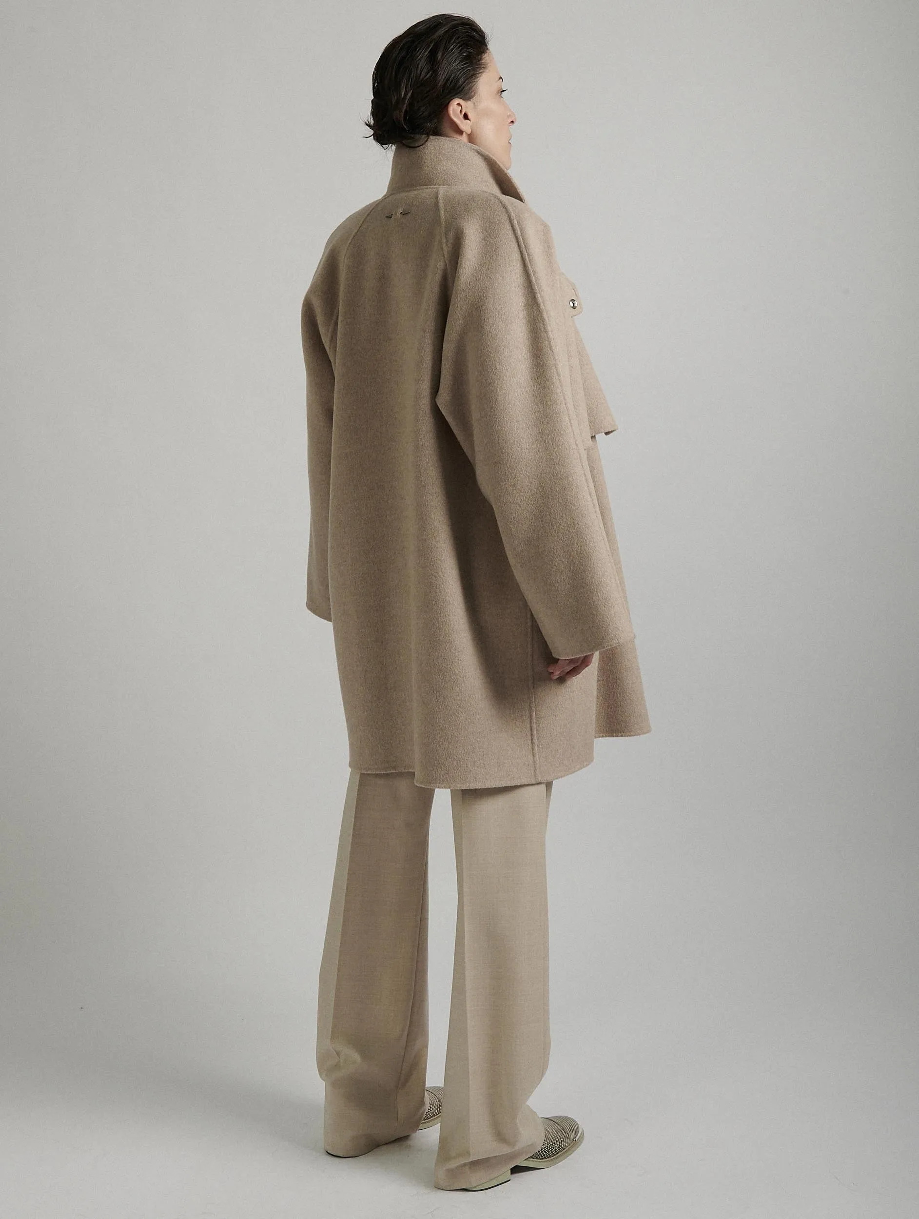 Sand High-Collar Coat Double-Faced Wool