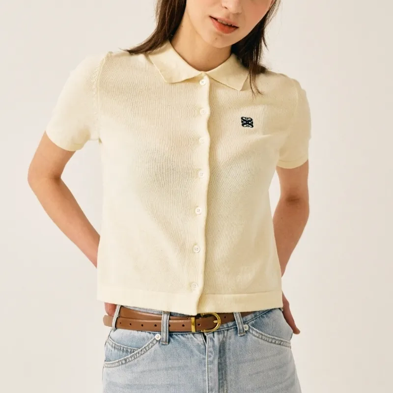 SATUR Street Style Plain Cotton Short Sleeves Logo Cardigans