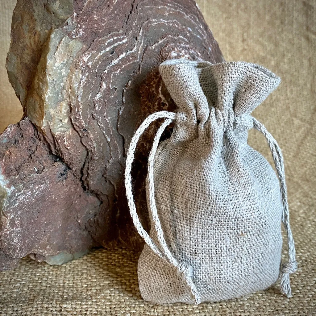 Shungite Rune Set Natural Linen Drawstring Bag