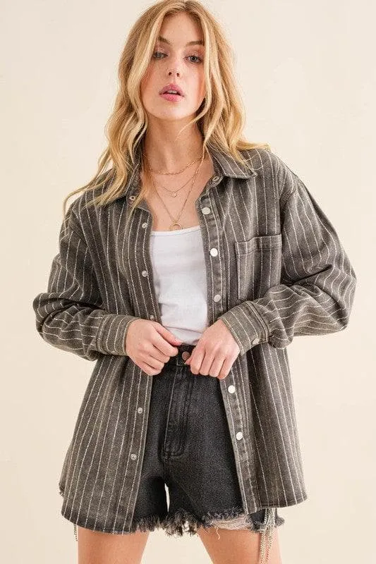 Sparkling Blue Stone Stripe Denim Jacket