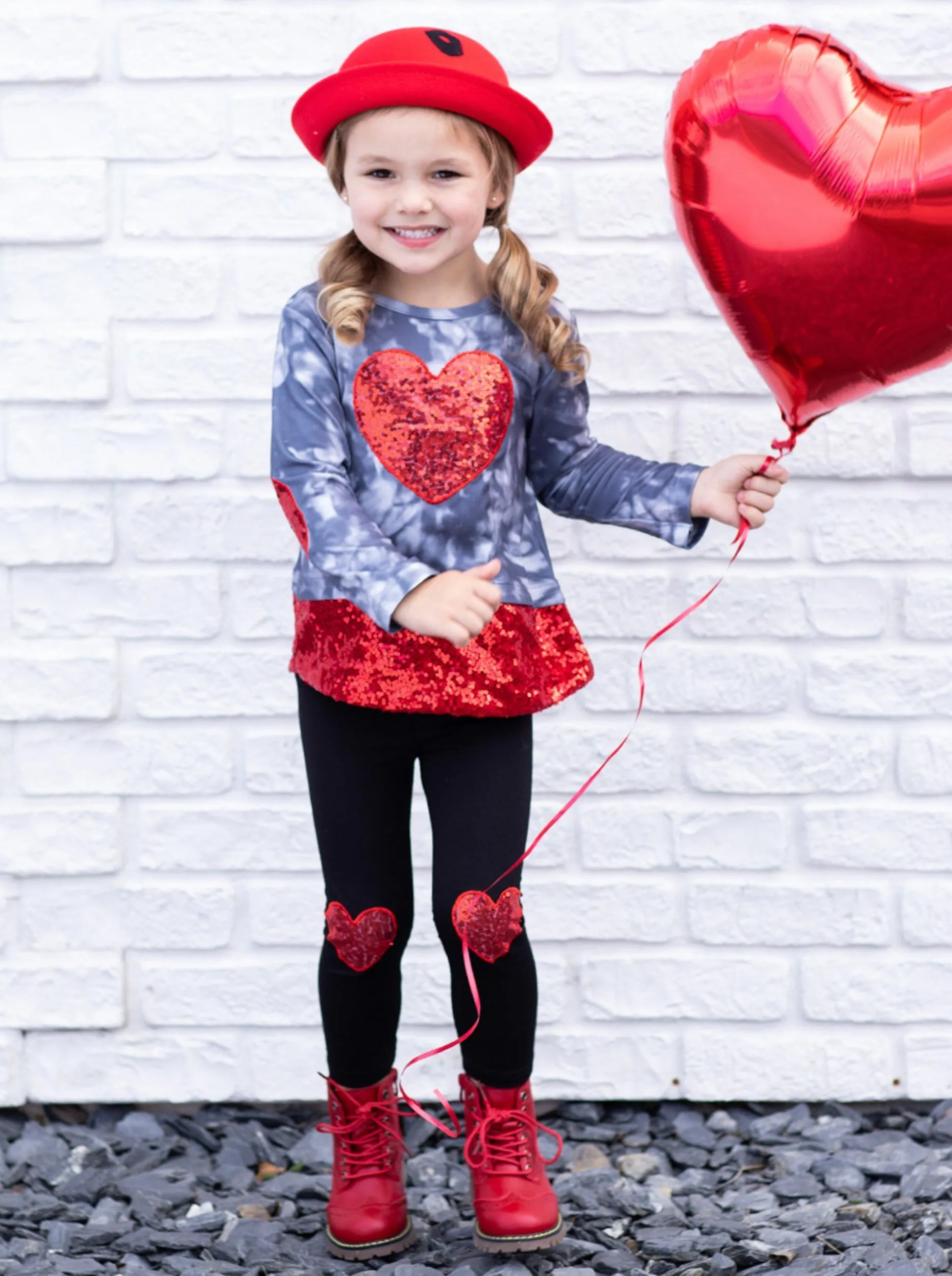 Sparkling Heart Sequin Patch Leggings Set