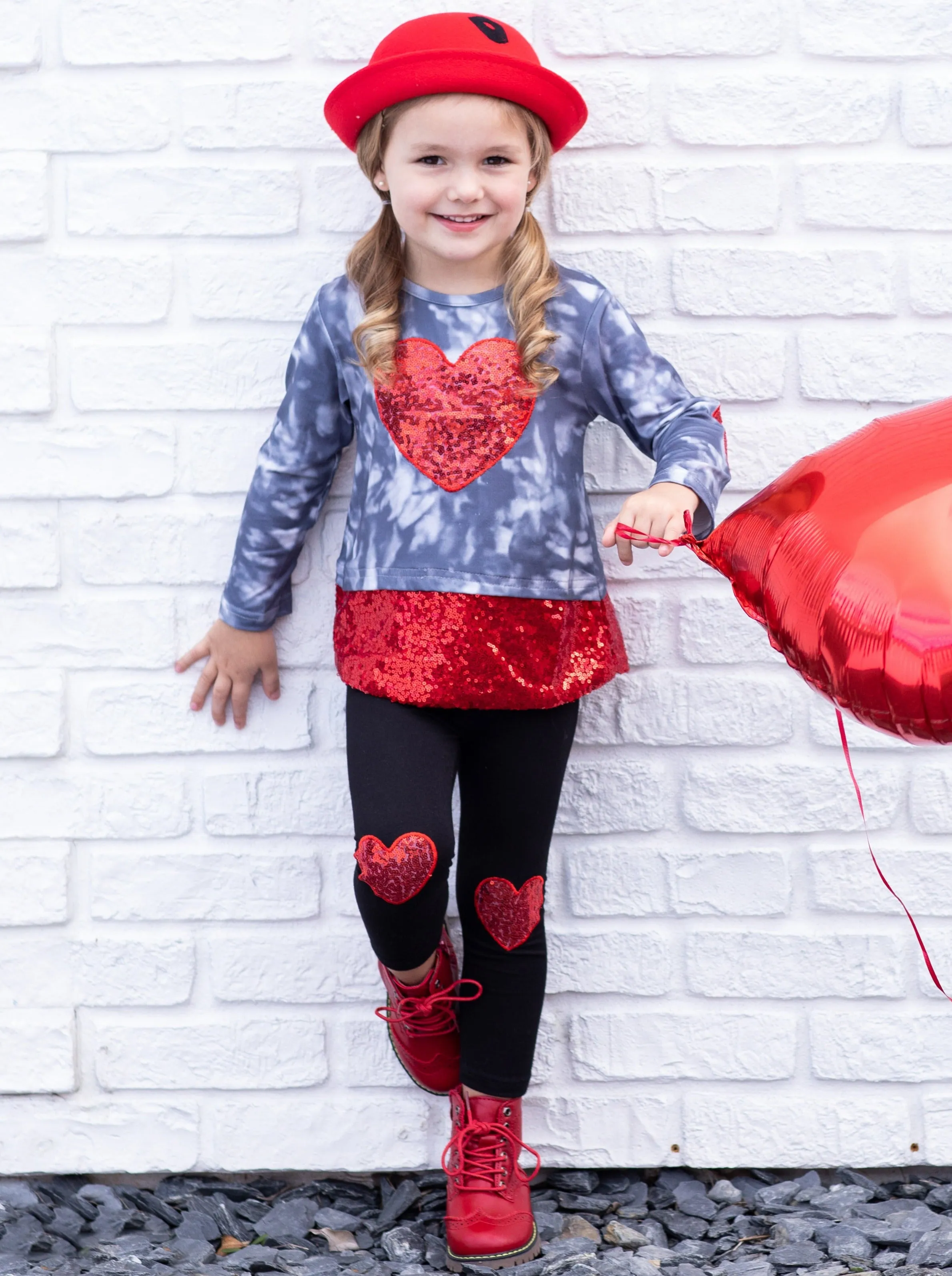 Sparkling Heart Sequin Patch Leggings Set