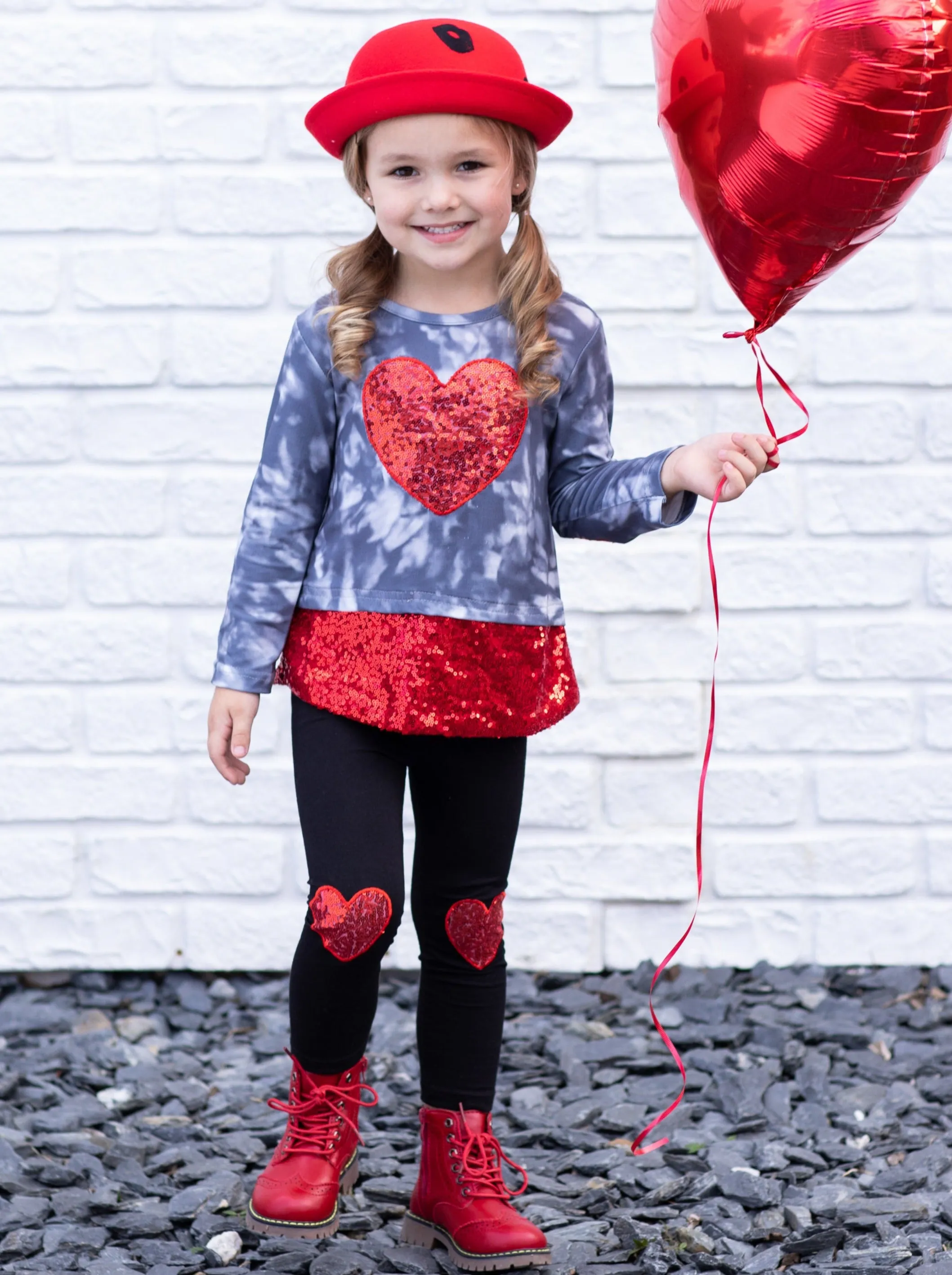 Sparkling Heart Sequin Patch Leggings Set