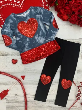 Sparkling Heart Sequin Patch Leggings Set