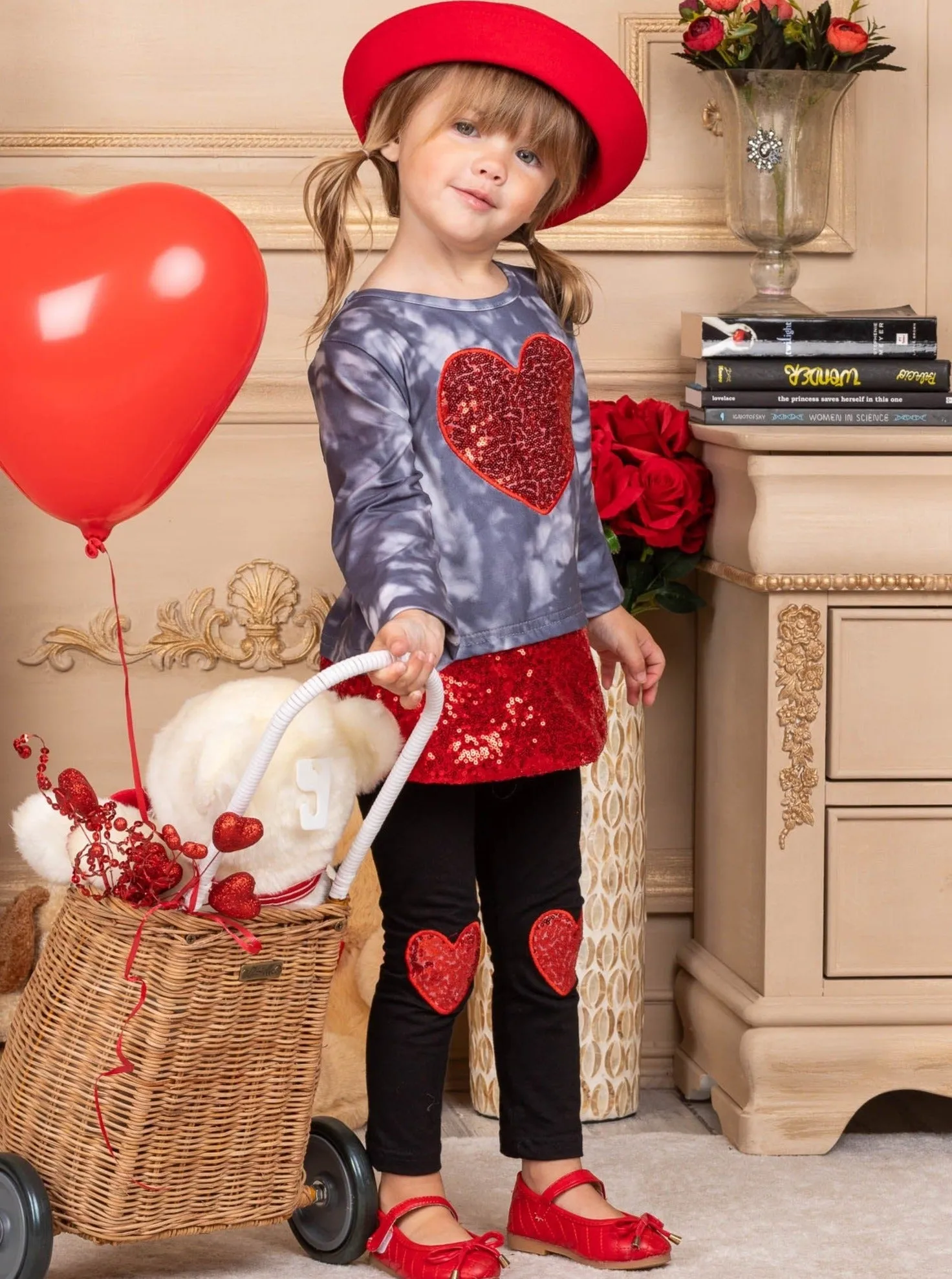 Sparkling Heart Sequin Patch Leggings Set