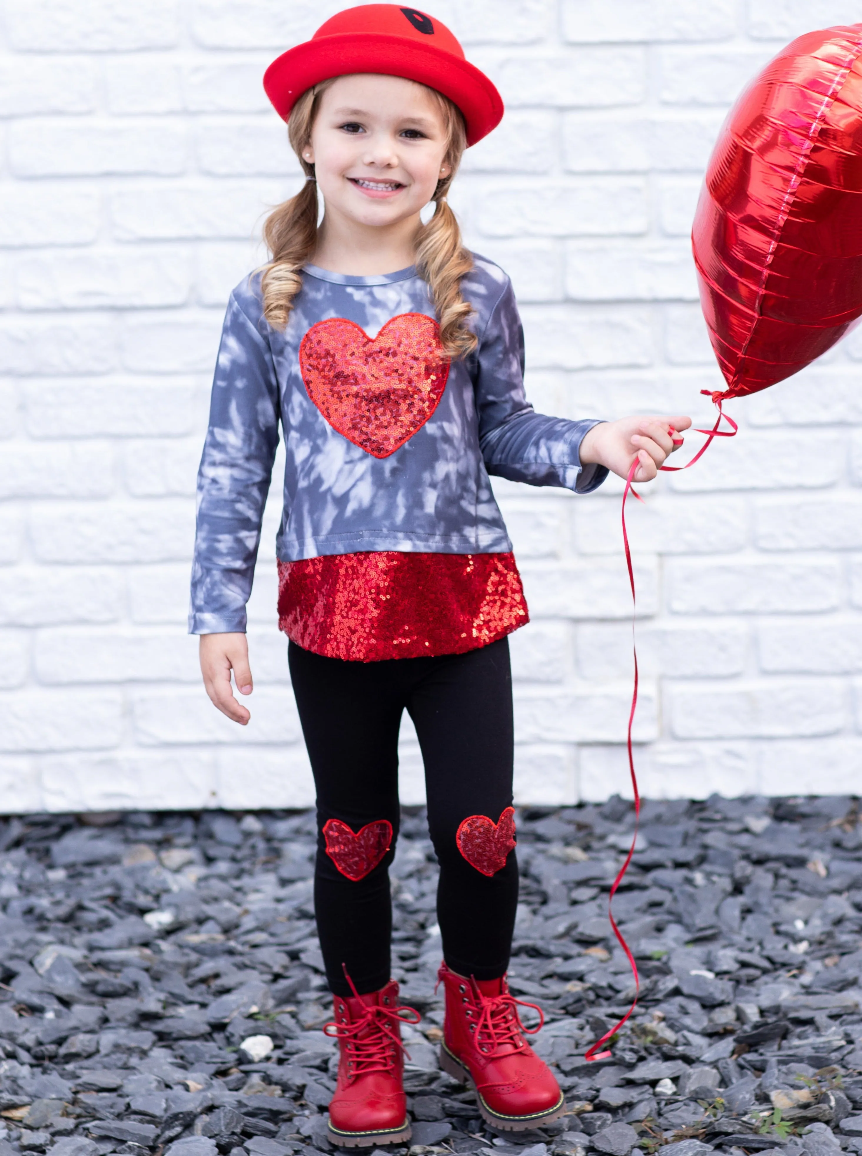 Sparkling Heart Sequin Patch Leggings Set