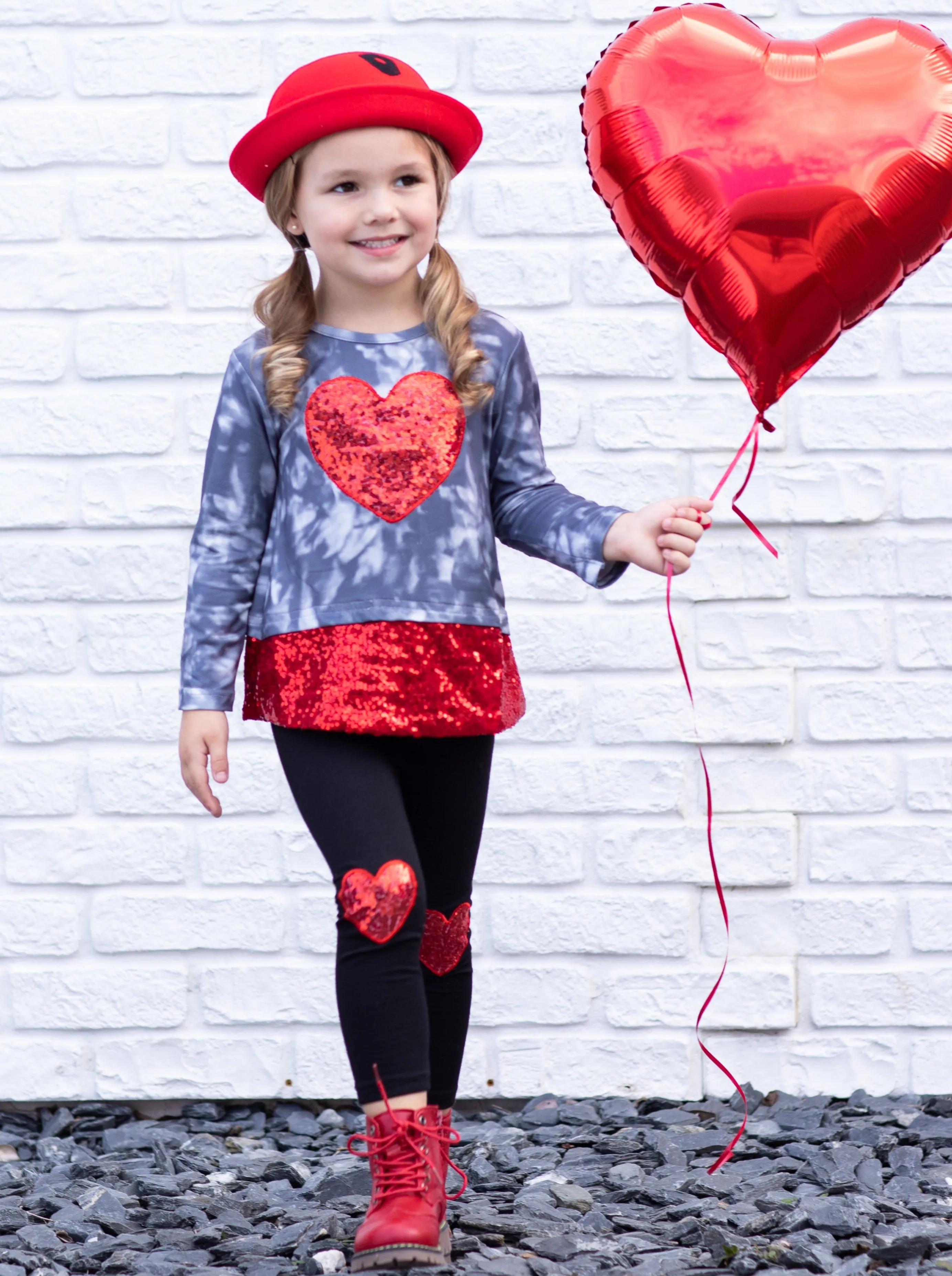 Sparkling Heart Sequin Patch Leggings Set