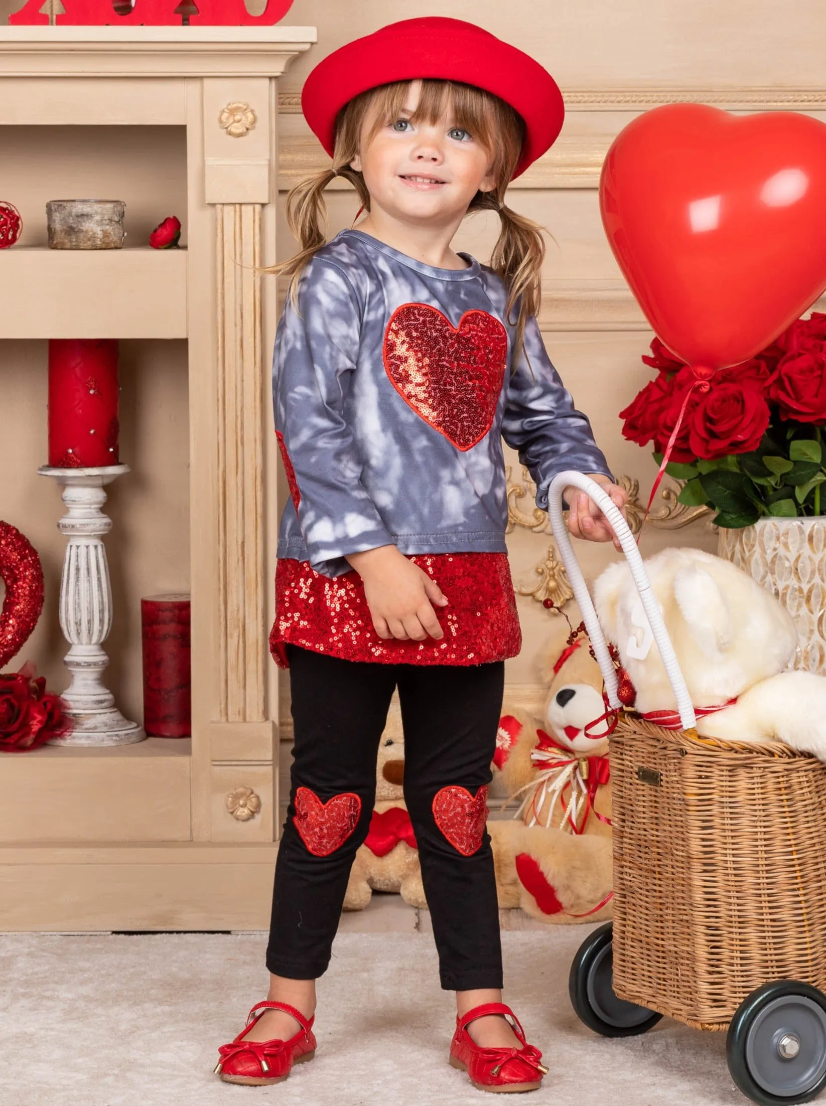 Sparkling Heart Sequin Patch Leggings Set