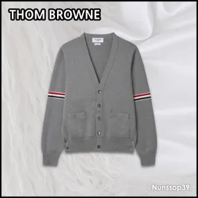 Thom Browne Striped Street Style Cardigans with Plain Logo for Designers