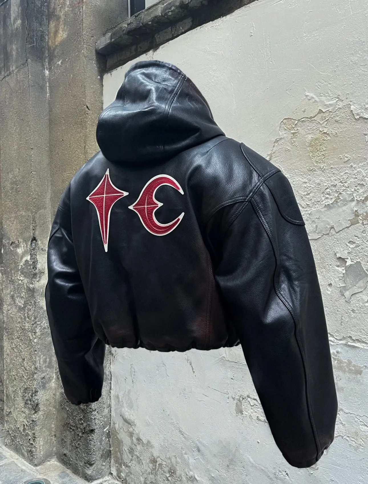 THUG CLUB Heavyweight Black Leather Hooded Jacket