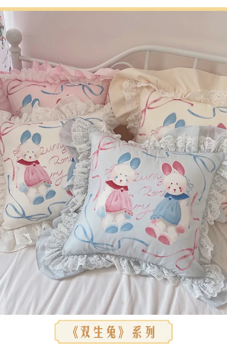 Twin Rabbit Throw Pillow Set - Includes Pillow and Pillow Case
