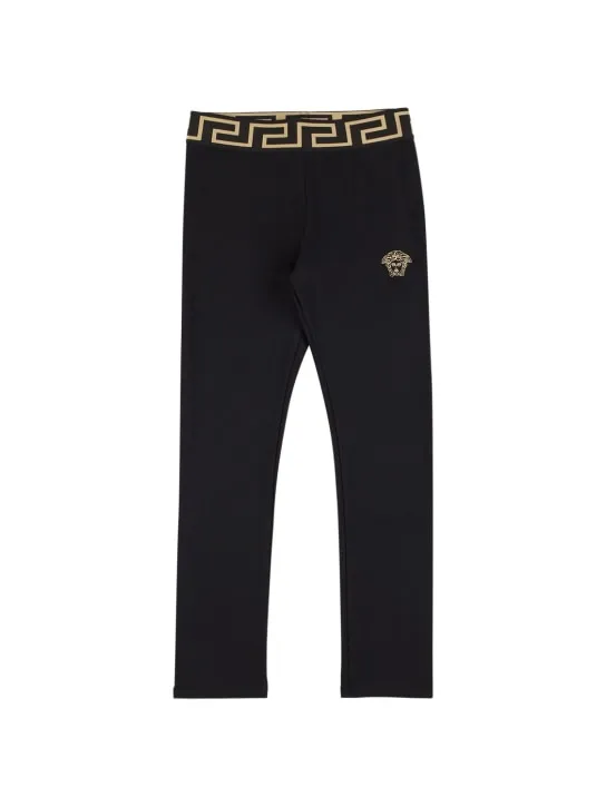 Versace Embroidered Cotton Jersey Leggings