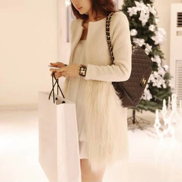 Vintage Jackets for Women Vintage Jacket Women's Woolen Coat Faux Fur Stitching S M L SM6