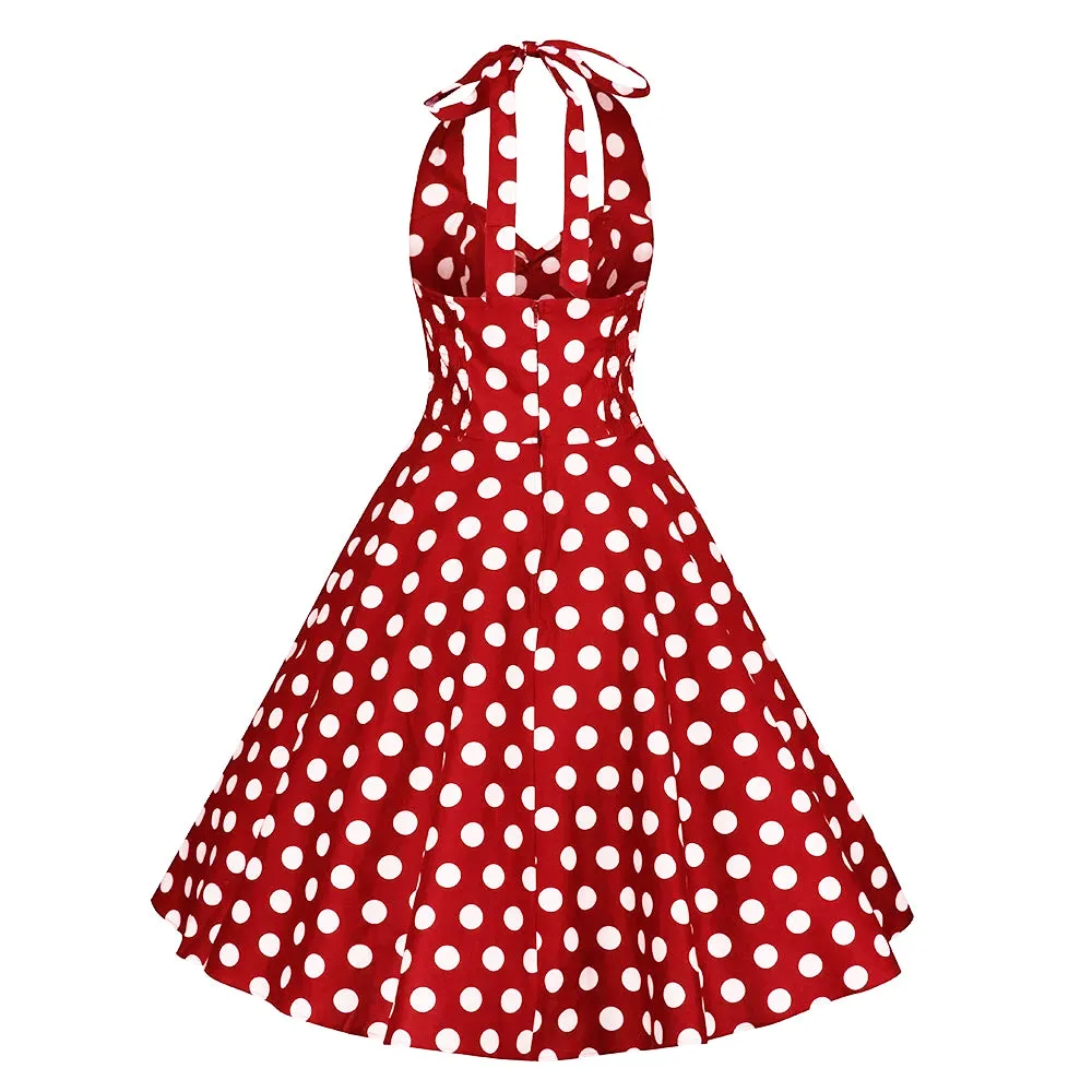 Vintage Red & White Polka Dot Halter Swing Dress