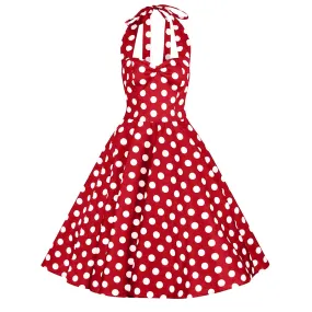 Vintage Red & White Polka Dot Halter Swing Dress