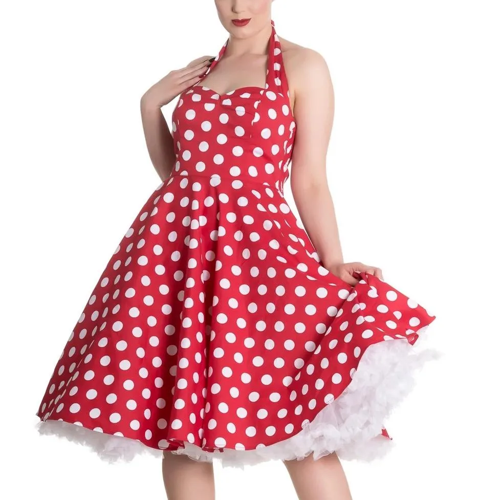 Vintage Red & White Polka Dot Halter Swing Dress