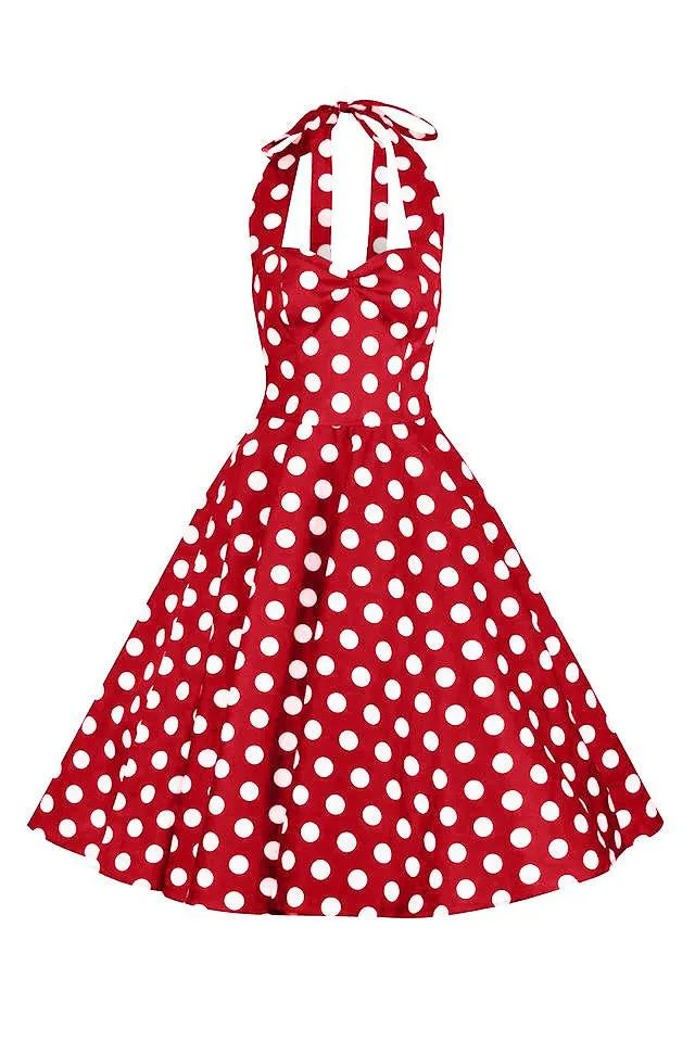 Vintage Red & White Polka Dot Halter Swing Dress