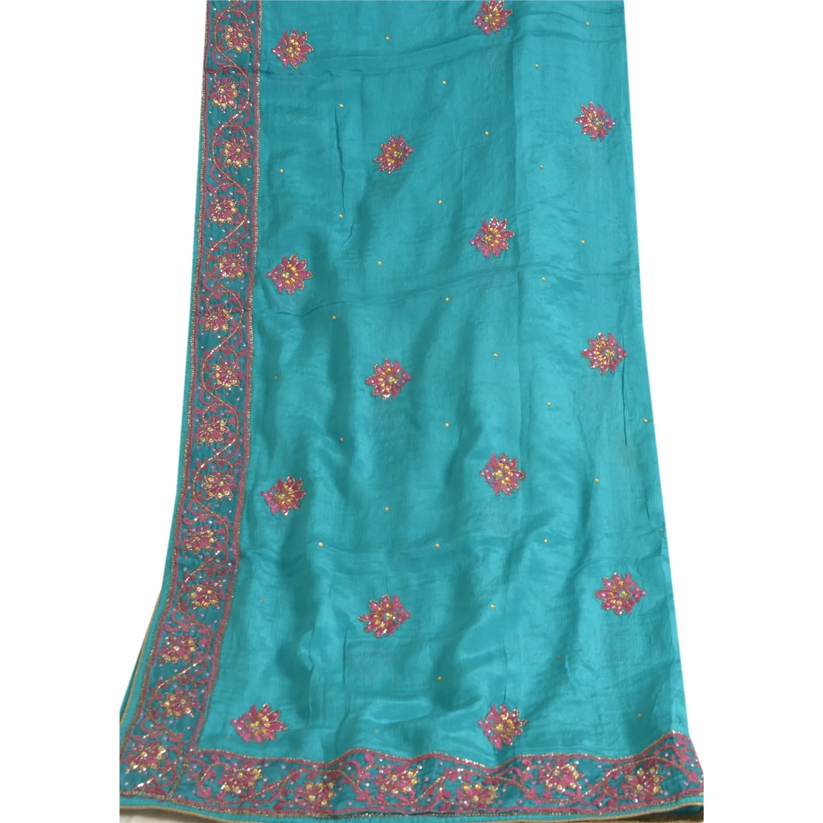 Vintage Silk Blue Dupatta Stole with Hand Beading