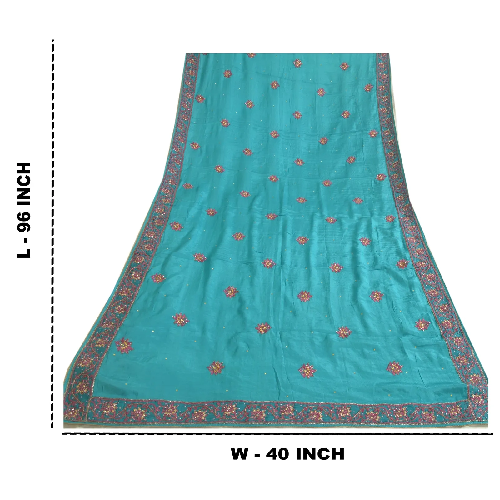 Vintage Silk Blue Dupatta Stole with Hand Beading