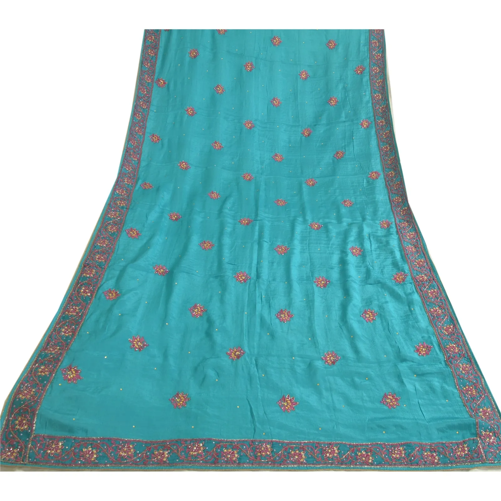 Vintage Silk Blue Dupatta Stole with Hand Beading