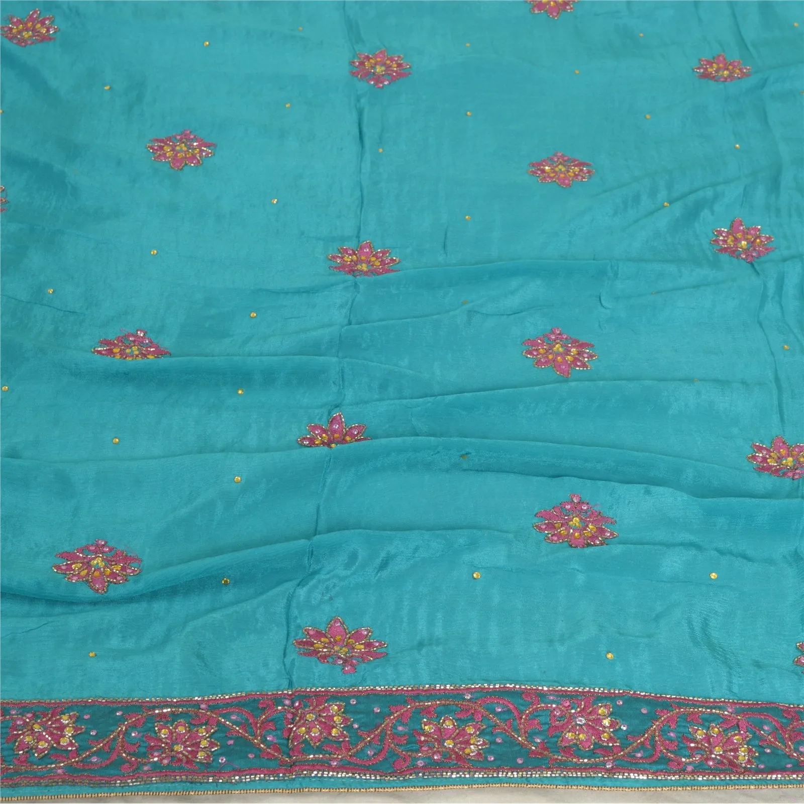 Vintage Silk Blue Dupatta Stole with Hand Beading